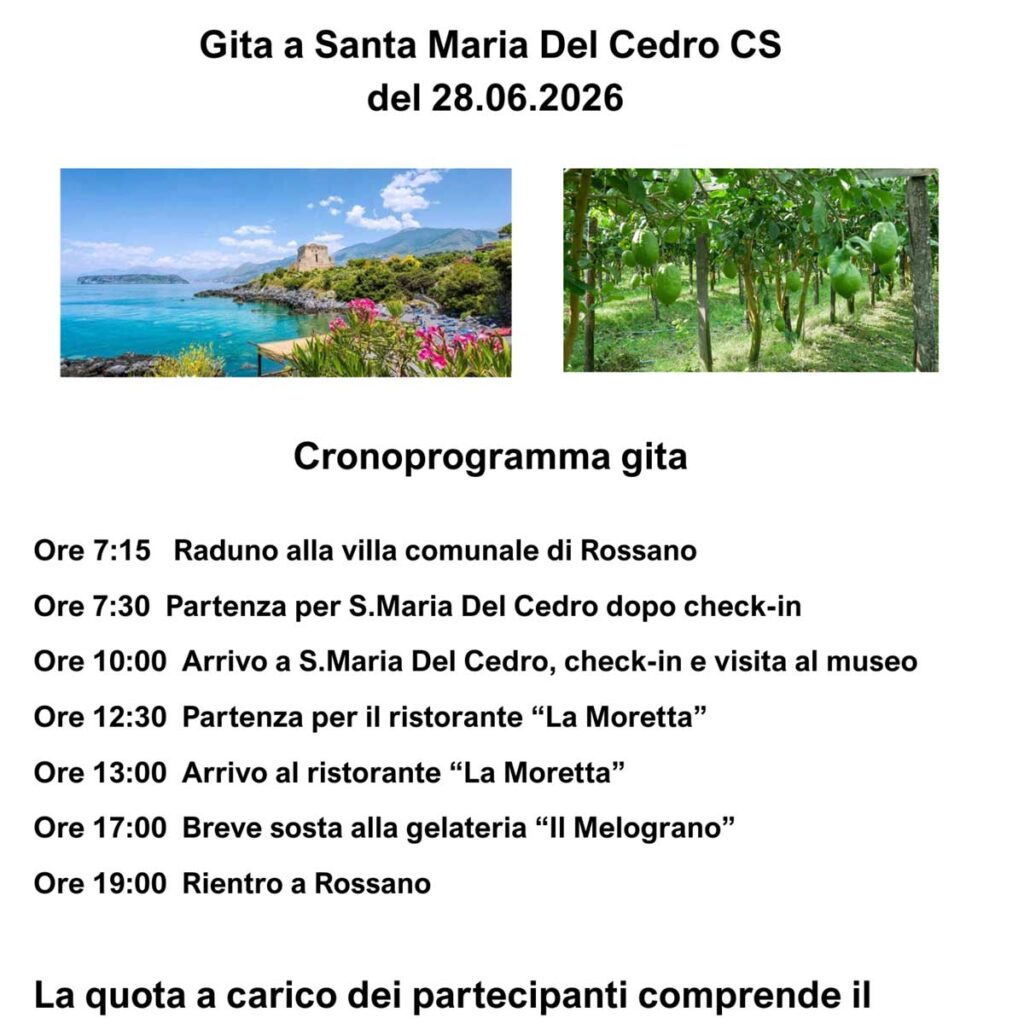 Gita a Santa Maria del Cedro - 26 giugno 2026